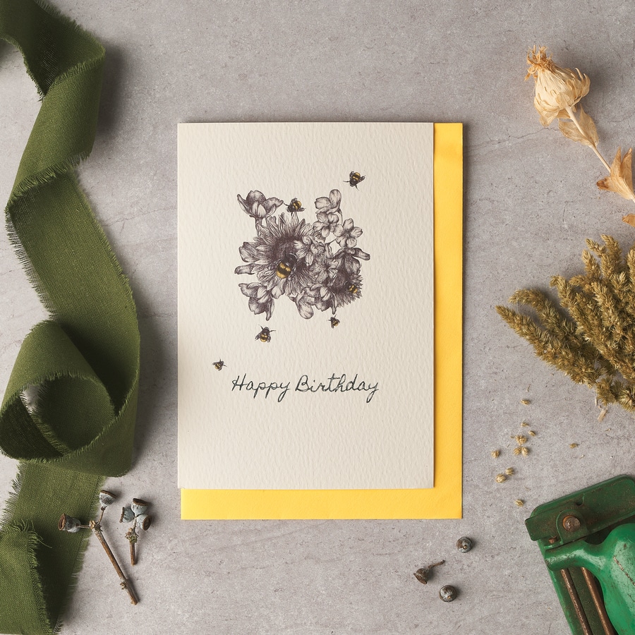 Sunflower & Bees Birthday Card