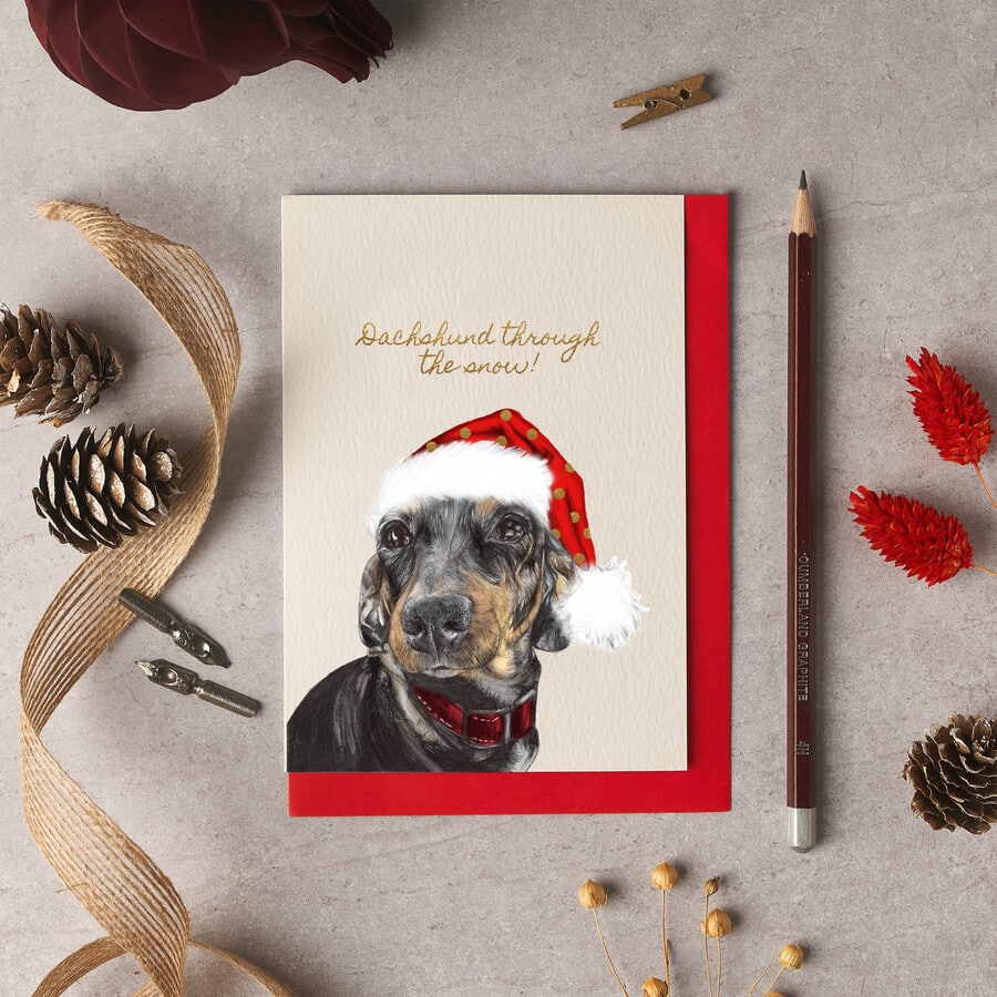 Lou Dachshund Christmas Card