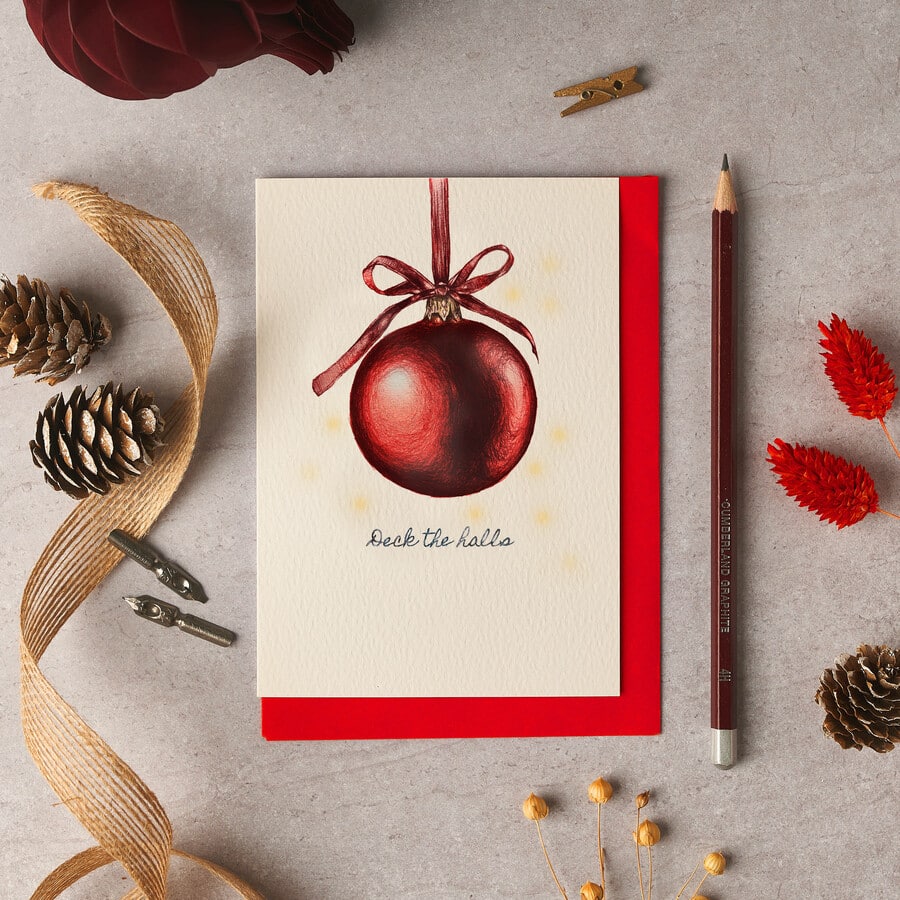 Deck the Halls Bauble Christmas Card