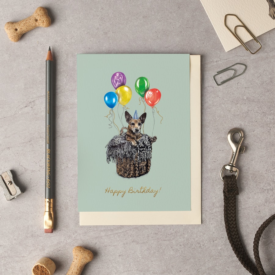Happy Birthday Terrier Balloon Card